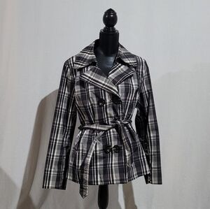 Utex raincoat jacket rain coat black white grey plaid XL light weight neutral
